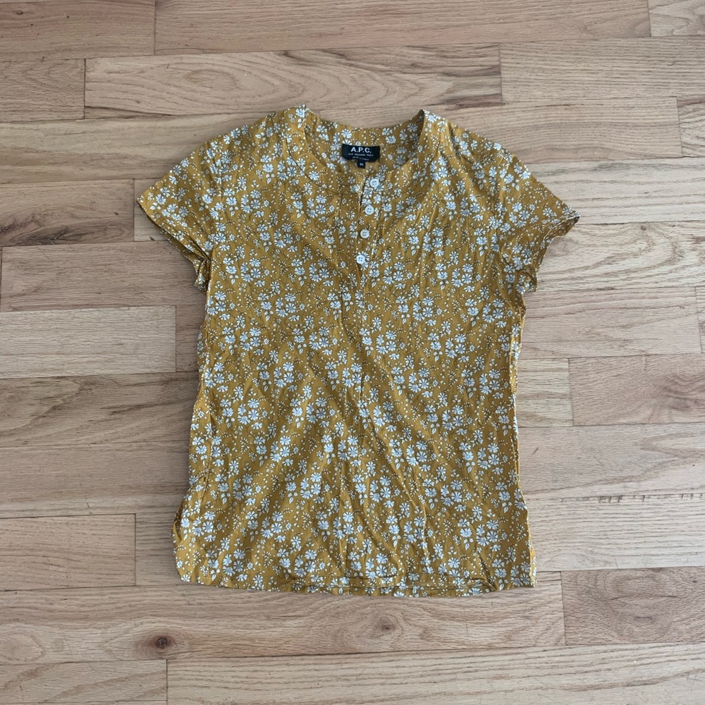 A.P.C. Yellow White Floral Print Shirt Blouse (XS)